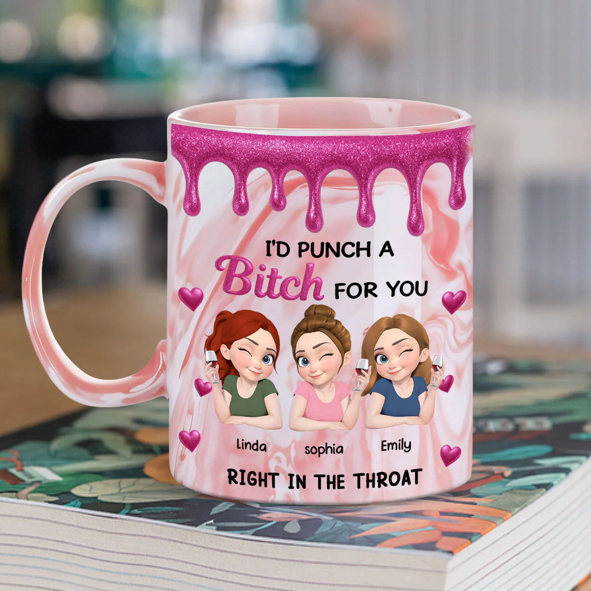 Punch For You My Girl - Personalized Custom Pink Marble Mug - Image 2