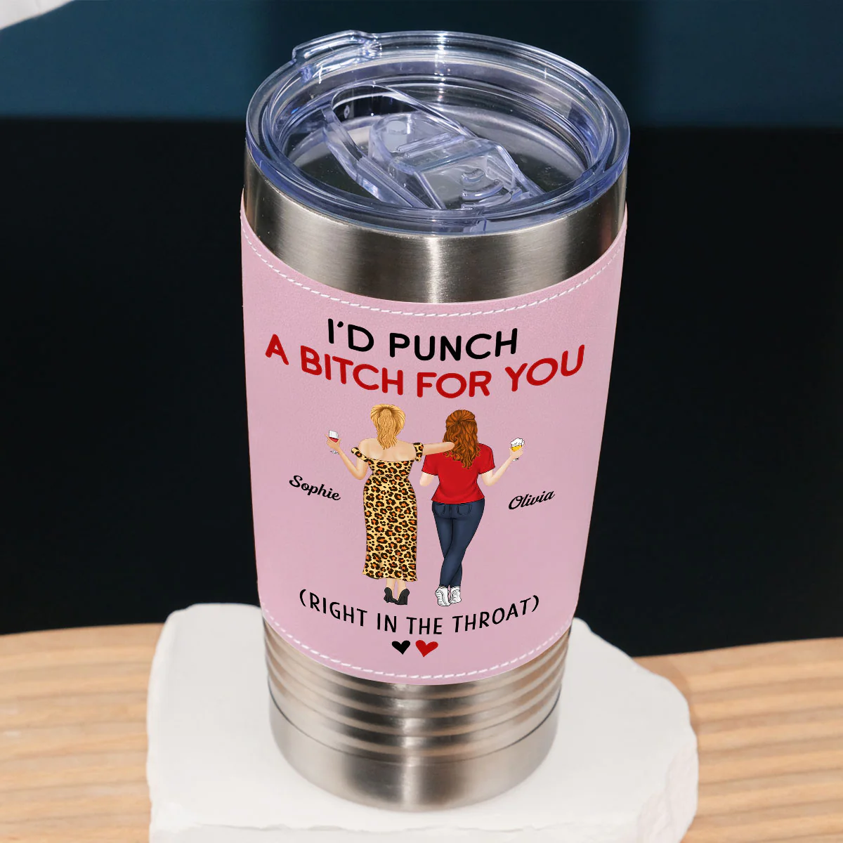 Punch For You - Personalized Custom Pink Leather Tumbler - Image 4