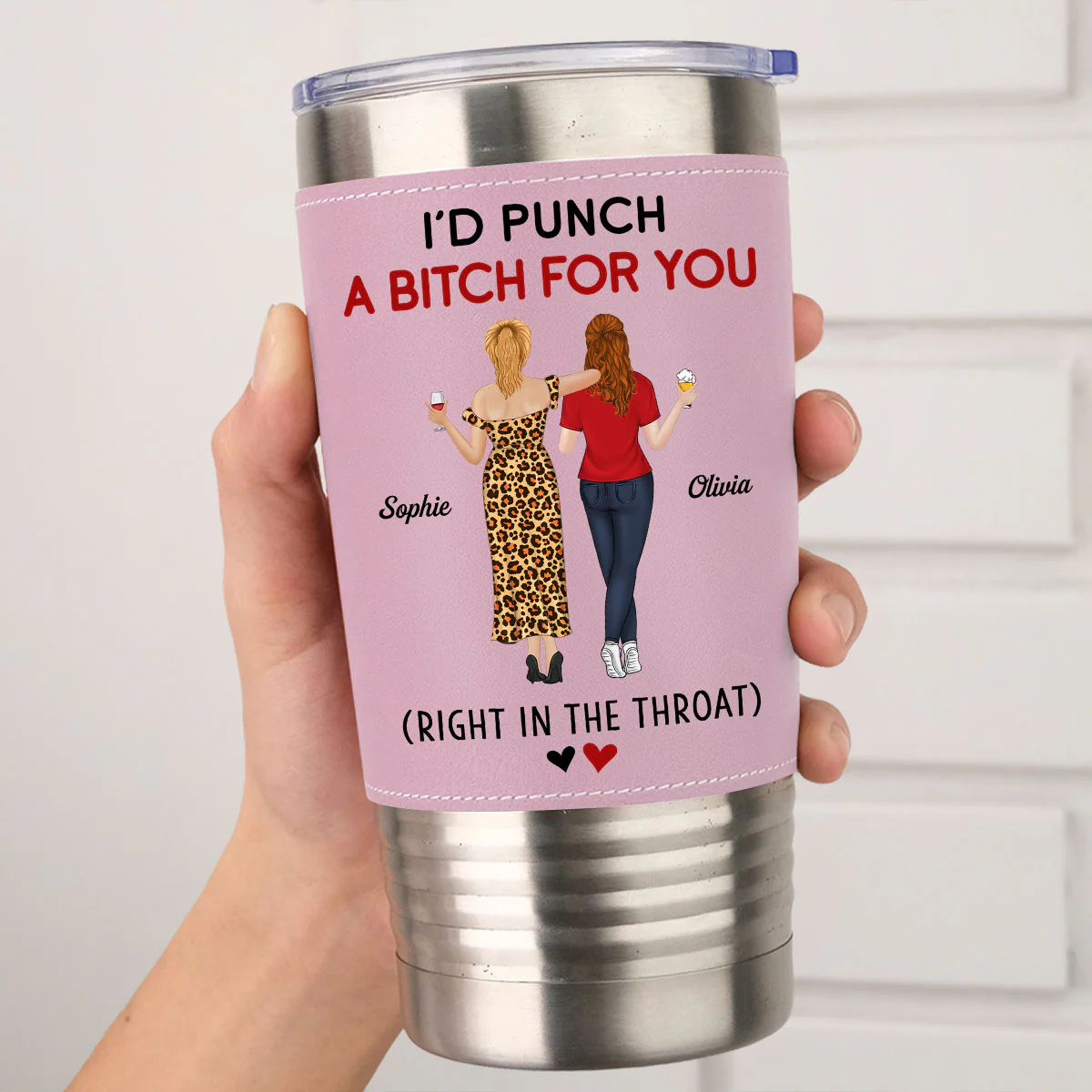 Punch For You - Personalized Custom Pink Leather Tumbler - Image 5
