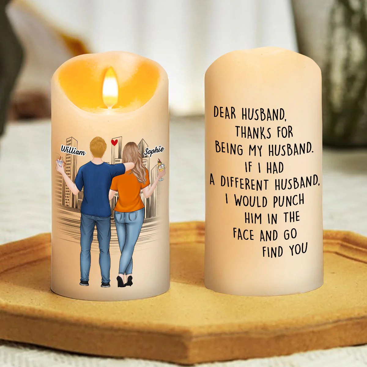 Punch Him In The Face And Go Find You - Personalized Custom LED Candle - Image 2