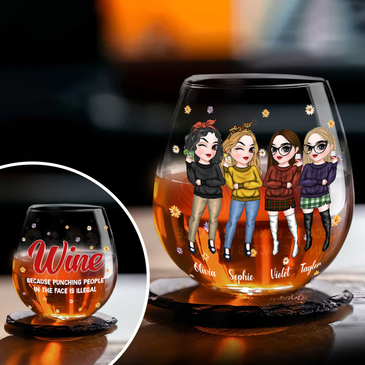 Punching People In The Face Is Illegal - Personalized Custom Wine Glass - Image 4