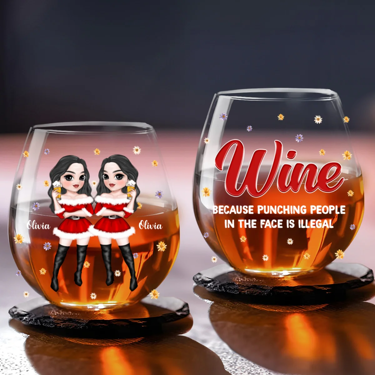 Punching People In The Face Is Illegal - Personalized Custom Wine Glass - Image 5