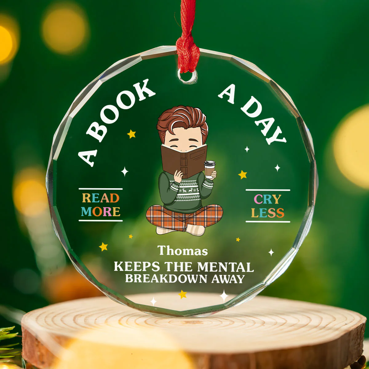 Read More, Cry Less - Personalized Custom Glass Ornament - Image 4