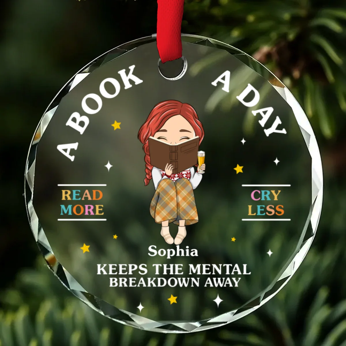 Read More, Cry Less - Personalized Custom Glass Ornament - Image 6