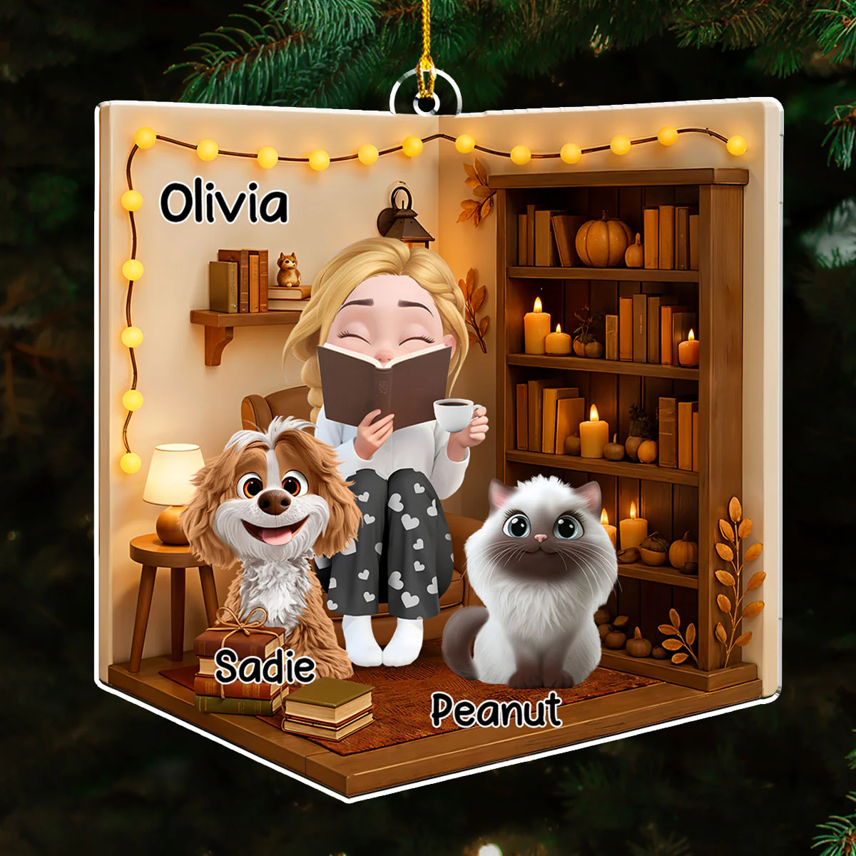 Reading Girly And Her Babies - Personalized Custom 3D Effect Acrylic Ornament