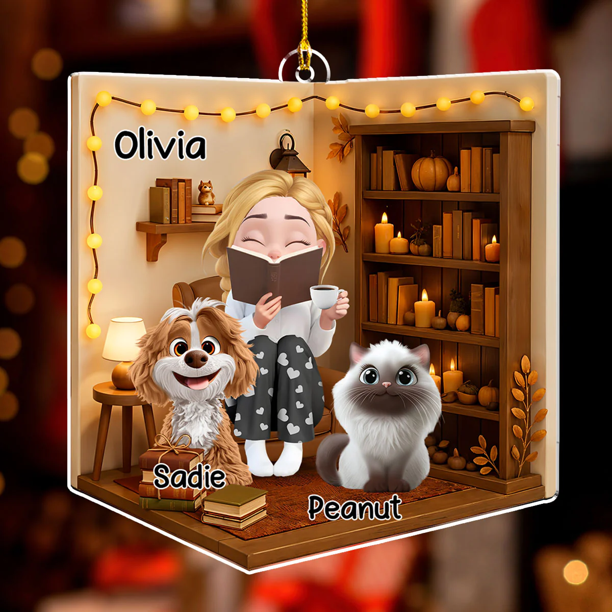 Reading Girly And Her Babies - Personalized Custom 3D Effect Acrylic Ornament - Image 2