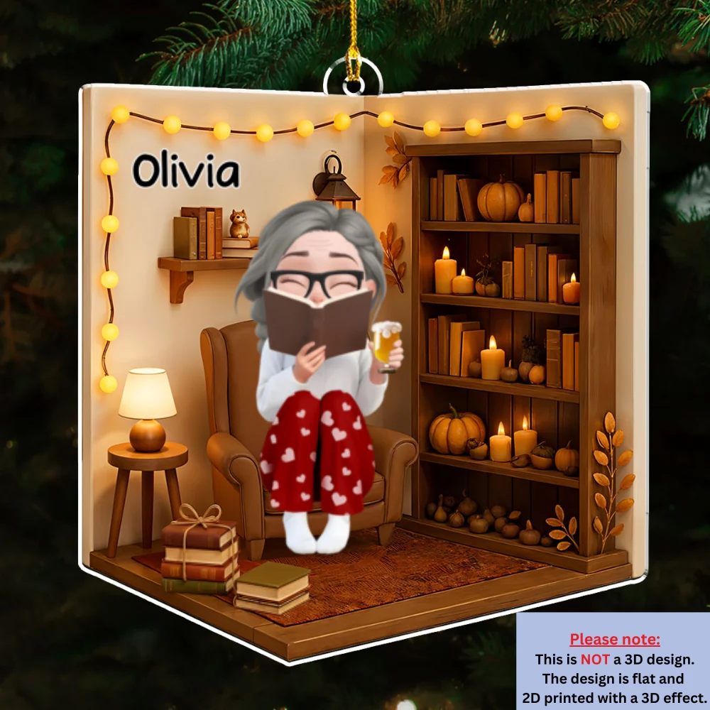 Reading Girly And Her Babies - Personalized Custom 3D Effect Acrylic Ornament - Image 6