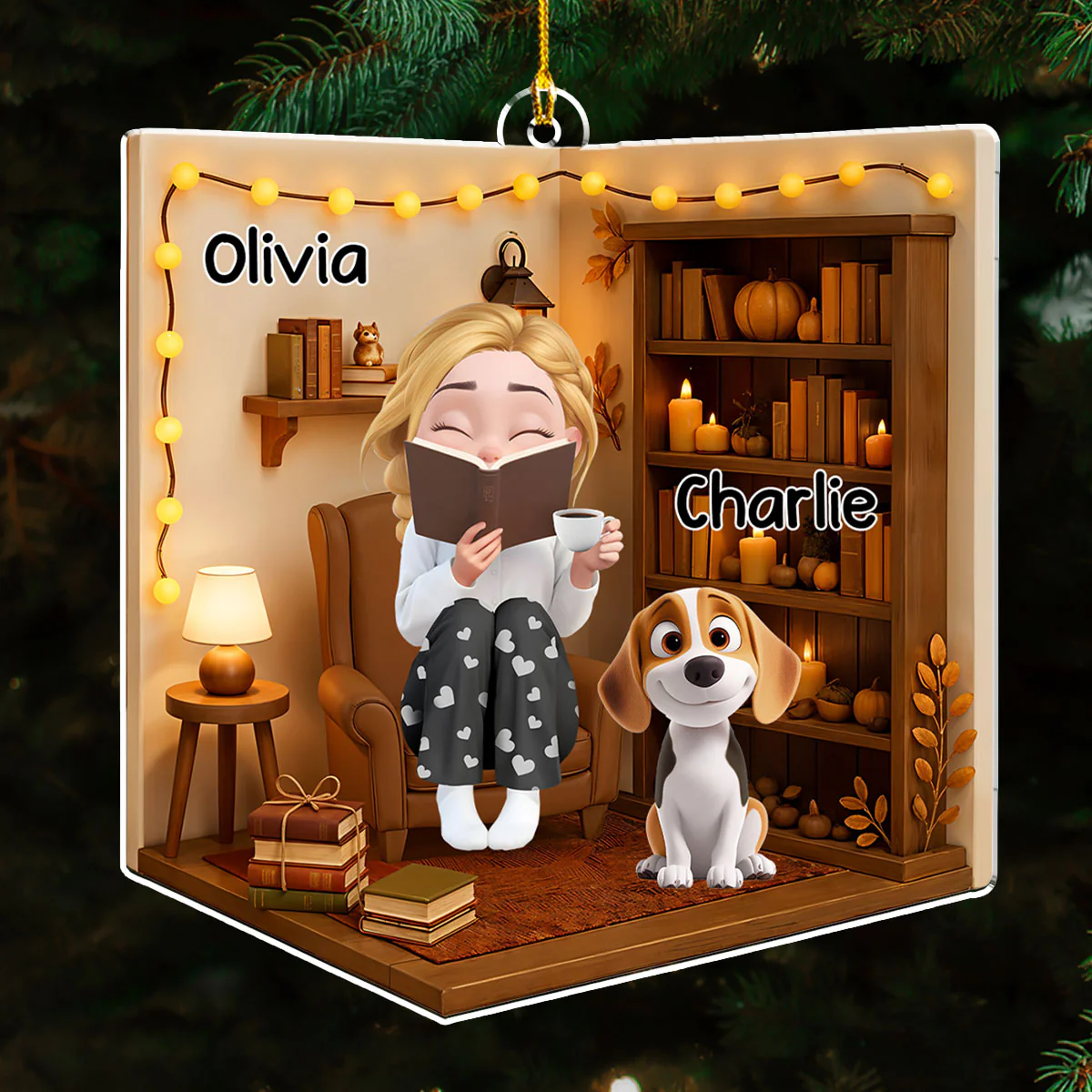 Reading Girly - Personalized Custom 3D Effect Acrylic Ornament