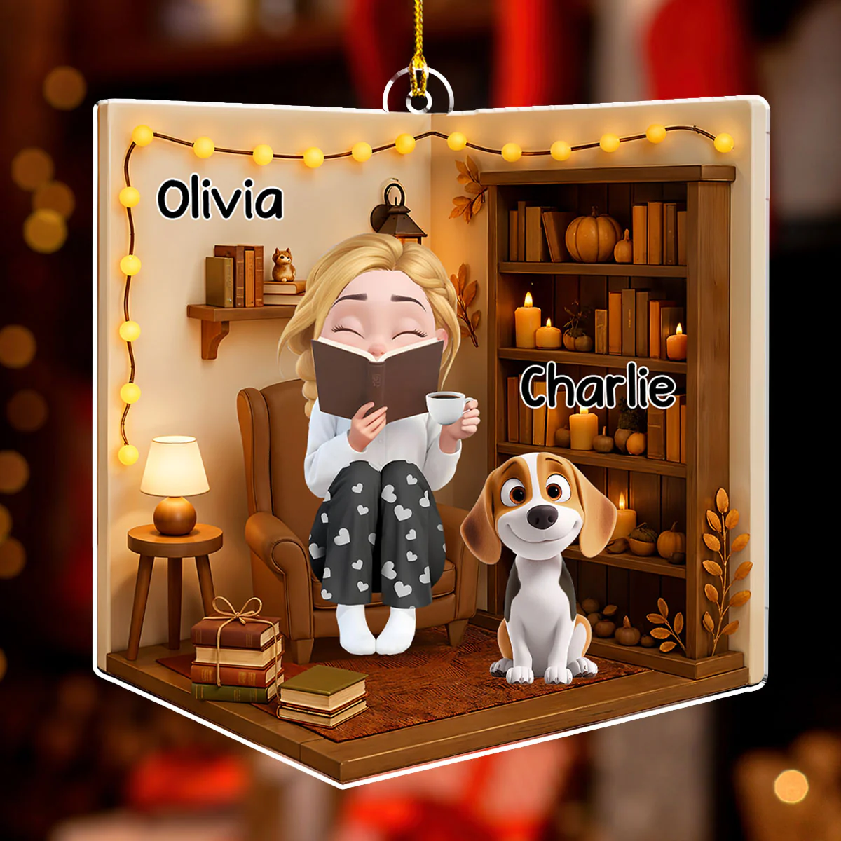 Reading Girly - Personalized Custom 3D Effect Acrylic Ornament - Image 2