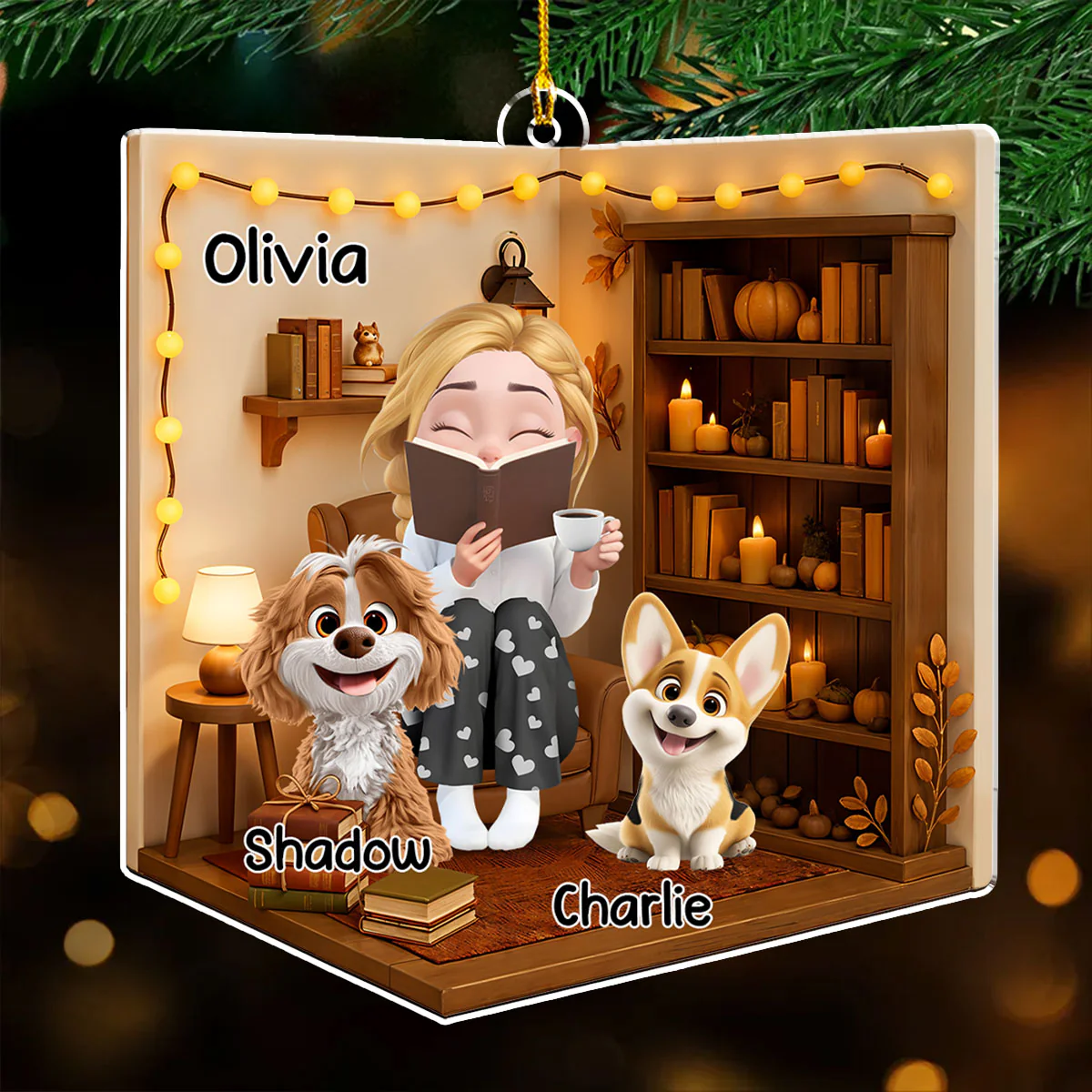 Reading Girly - Personalized Custom 3D Effect Acrylic Ornament - Image 3