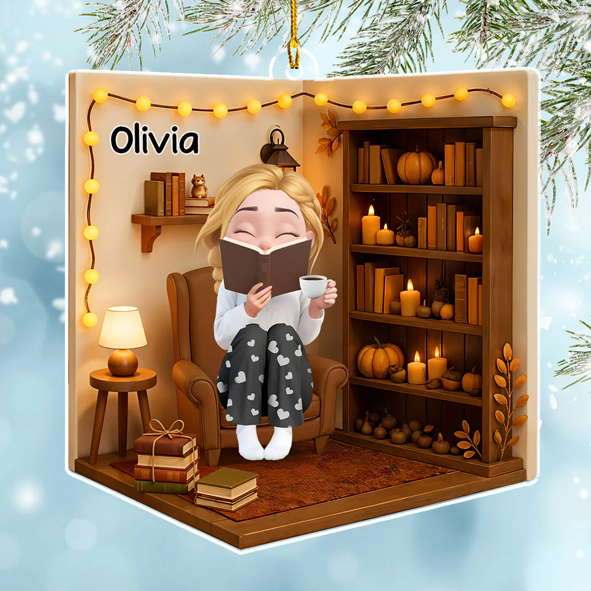 Reading Girly - Personalized Custom 3D Effect Acrylic Ornament - Image 4