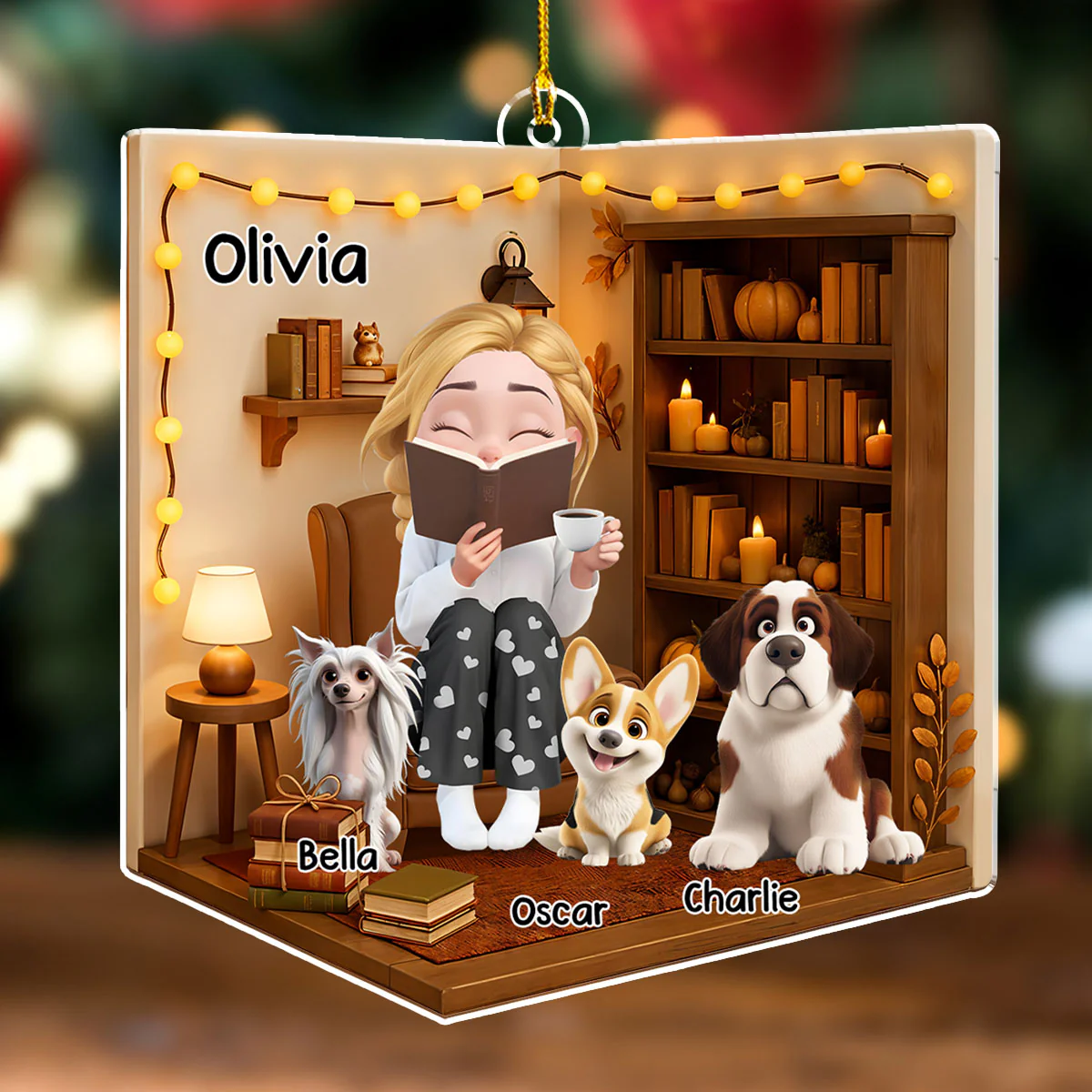 Reading Girly - Personalized Custom 3D Effect Acrylic Ornament - Image 5