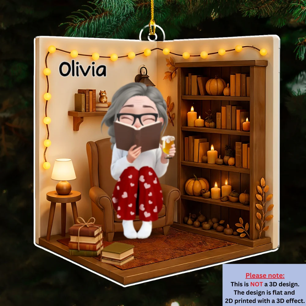 Reading Girly - Personalized Custom 3D Effect Acrylic Ornament - Image 7