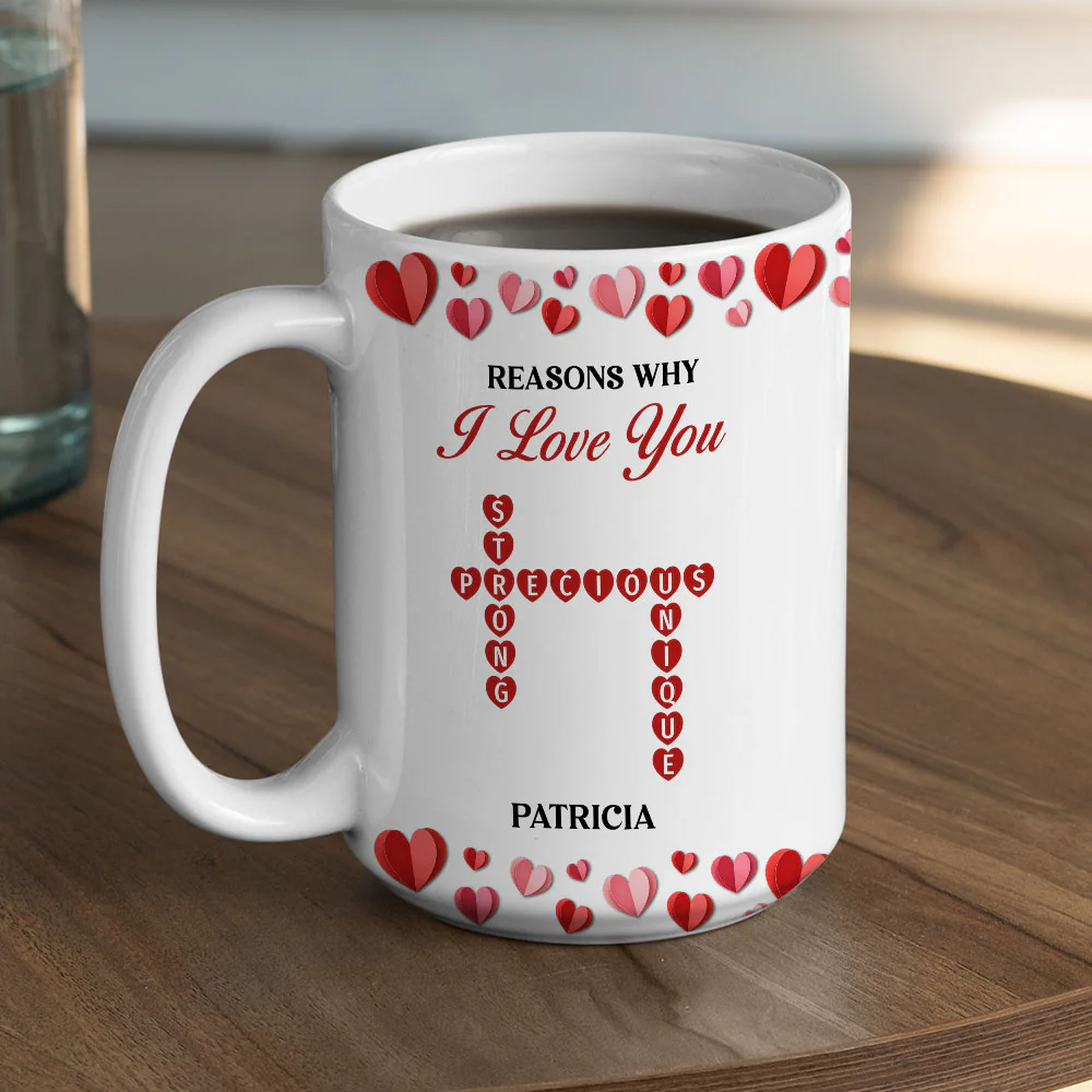 Reasons Why I Love You Crossword Art - Personalized Custom Coffee Mug - Image 6