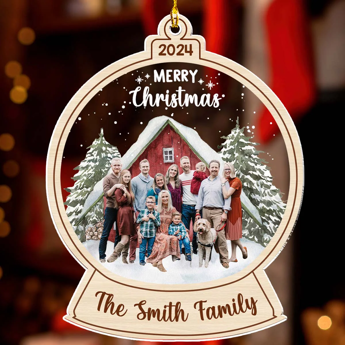 Red Barn Christmas Family - Personalized Custom Acrylic Ornament - Image 3