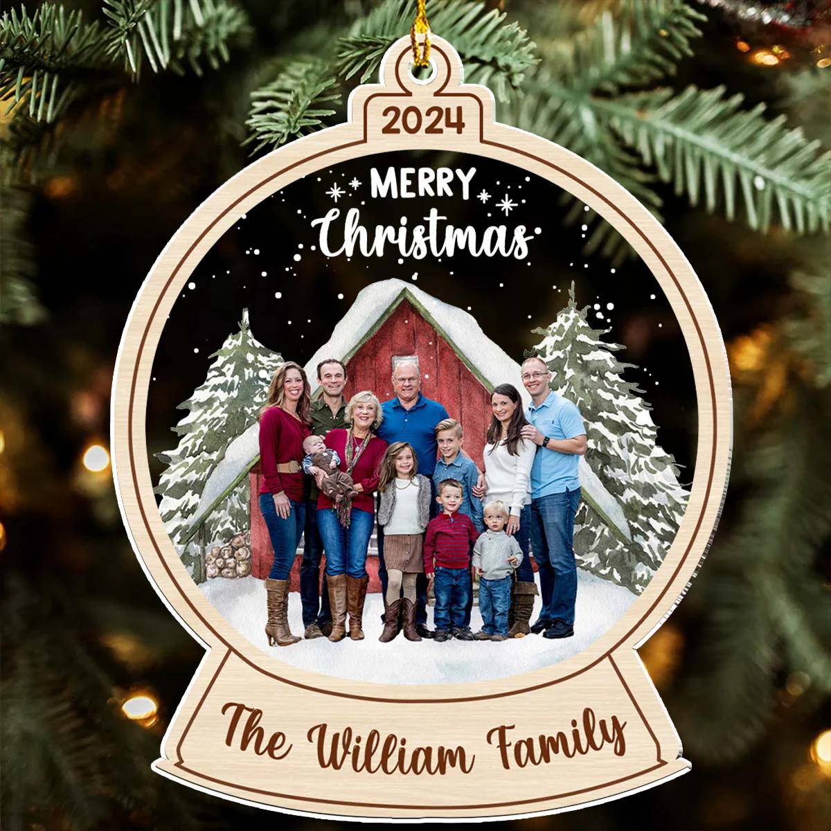 Red Barn Christmas Family - Personalized Custom Acrylic Ornament - Image 5