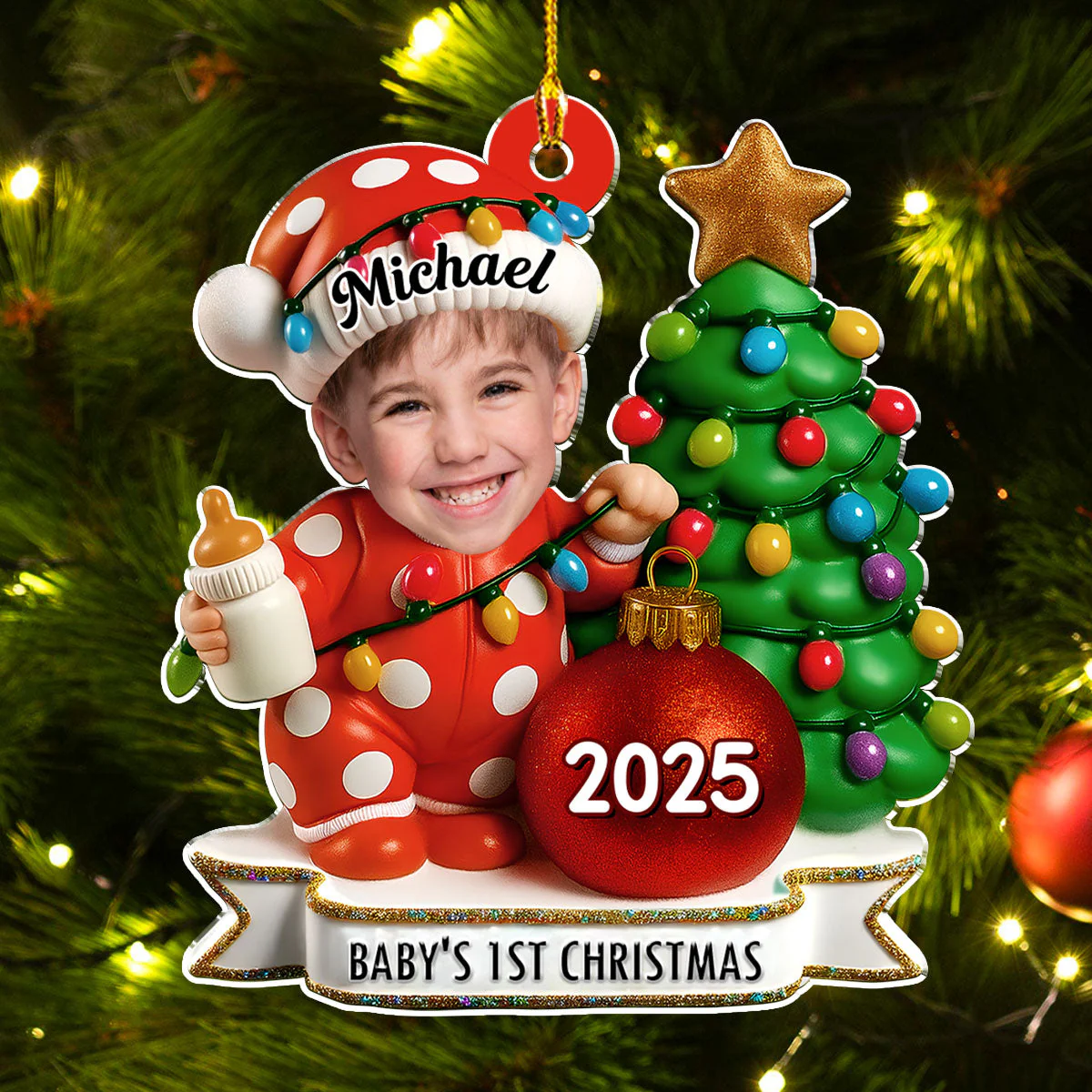 Red Dot Holiday Ver 2 - Personalized Custom Acrylic Ornament - Image 5