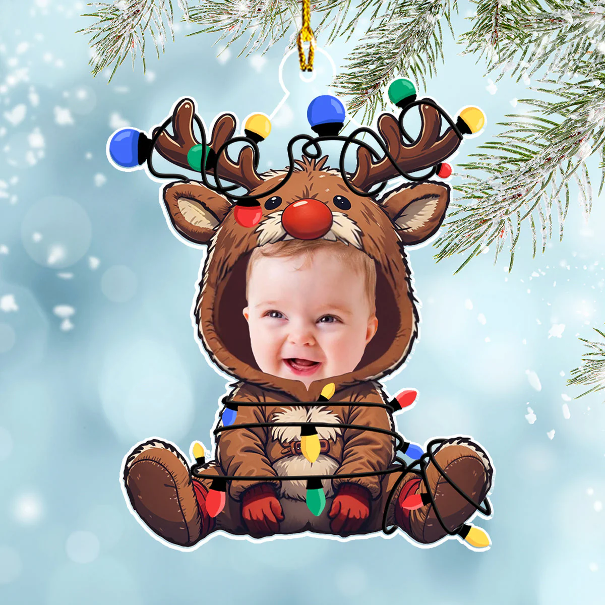 Reindeer Baby Christmas - Personalized Custom Acrylic Ornament - Image 3