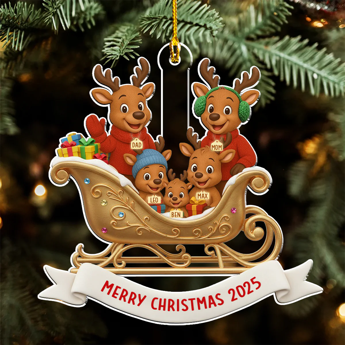 Reindeer Family Christmas - Personalized Custom Acrylic Ornament - Image 4