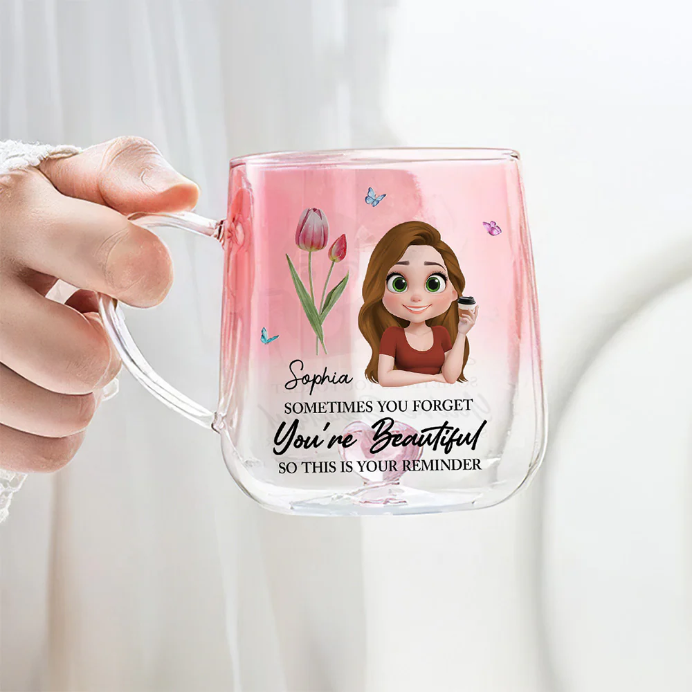 Reminder Of Beauty - Personalized Custom Pink Gradient Glass Mug - Image 3