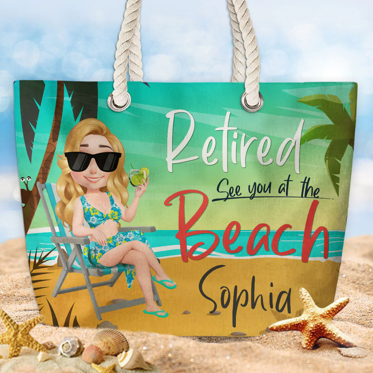 Retired Cartoonize - Personalized Beach Bag - Image 2