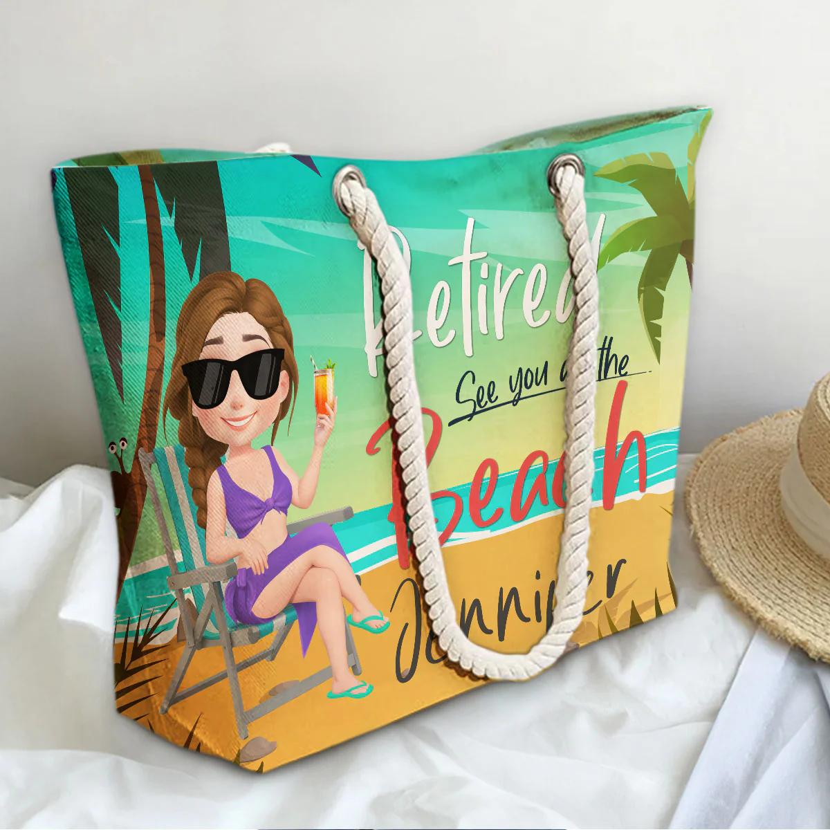 Retired Cartoonize - Personalized Beach Bag - Image 4