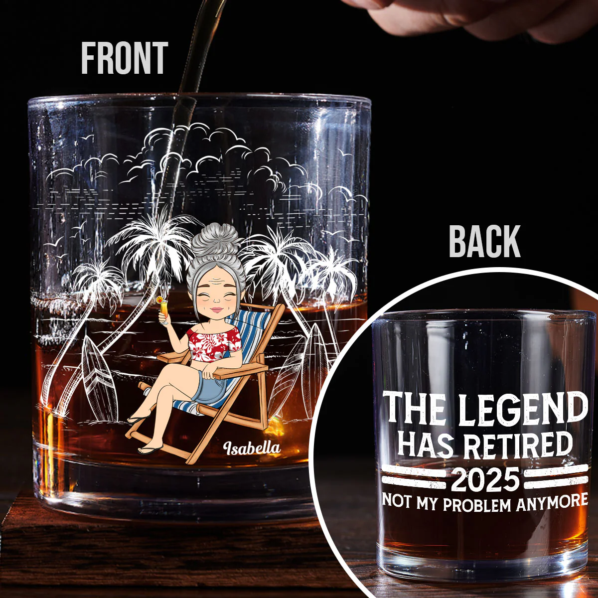 Retired Legend - Personalized Custom Whiskey Glass - Image 2