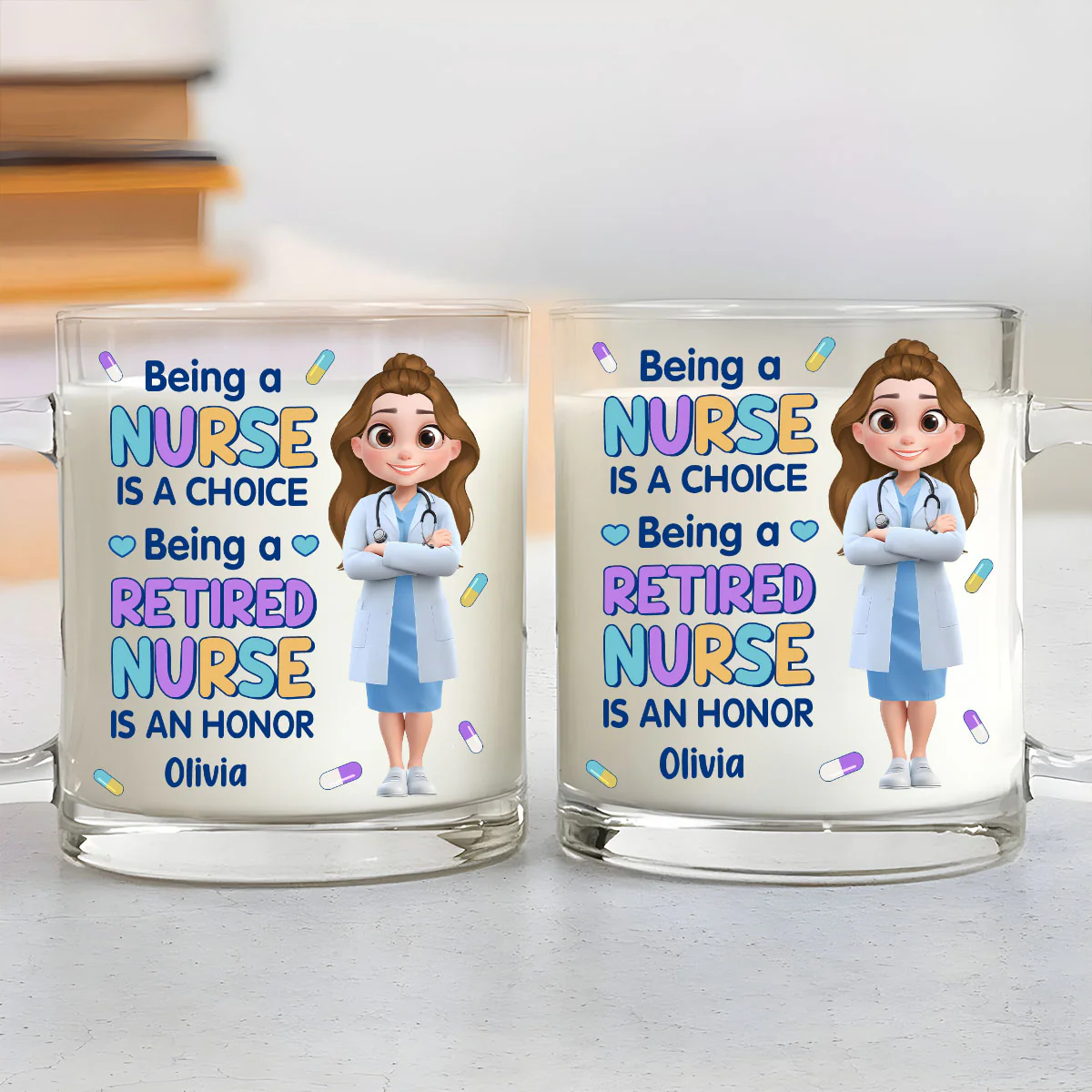 Retired Nurse Is An Honor - Personalized Custom Glass Mug - Image 3