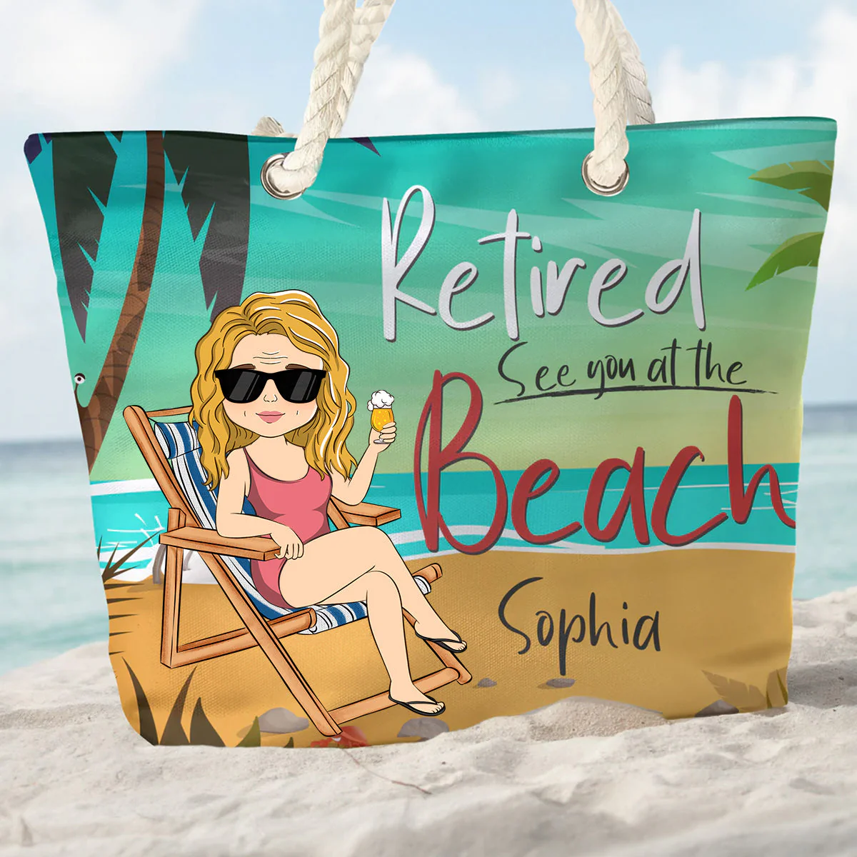 Retired See You At The Beach - Personalized Beach Bag - Image 3