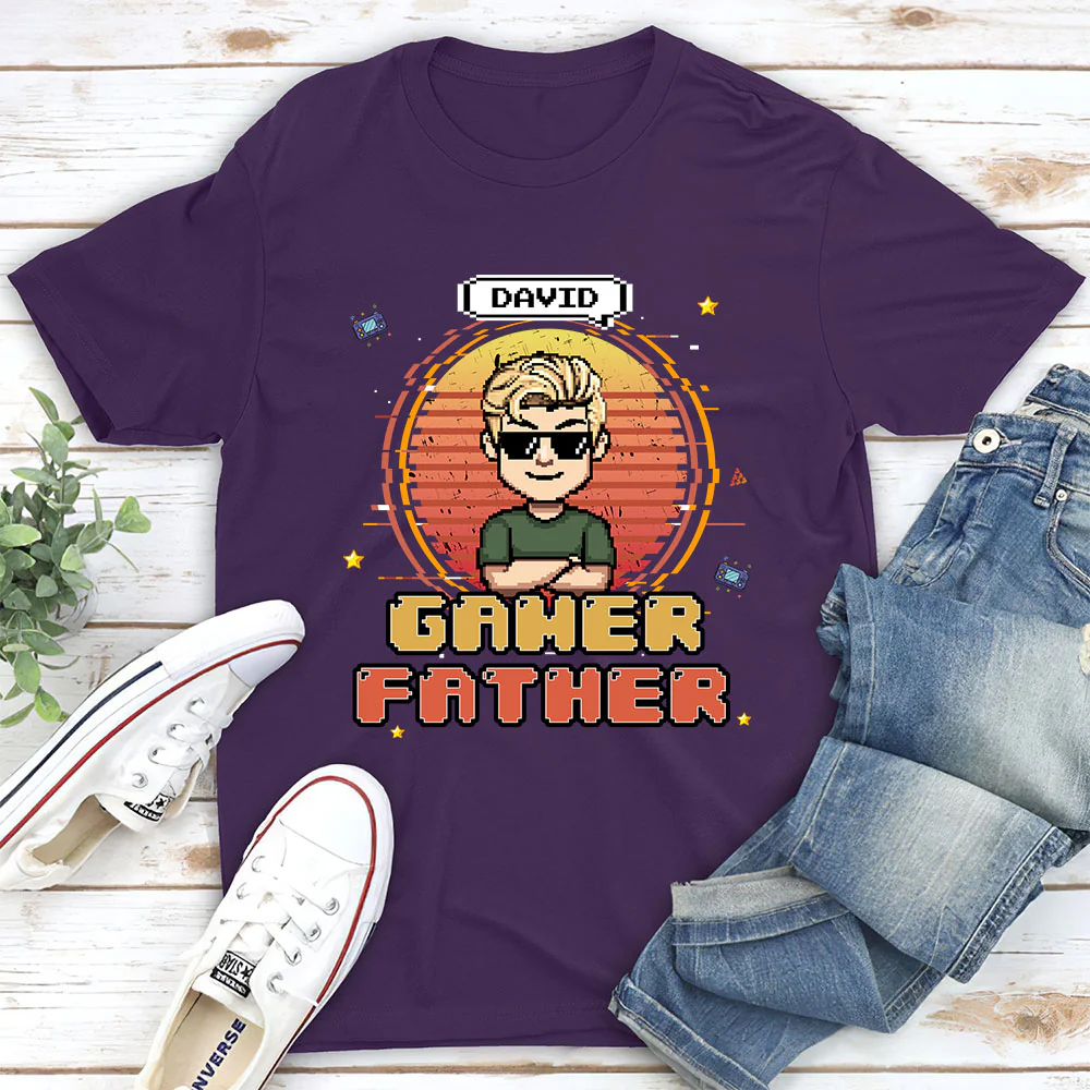Retro Gamer Dad - Personalized Custom Shirt - Image 3