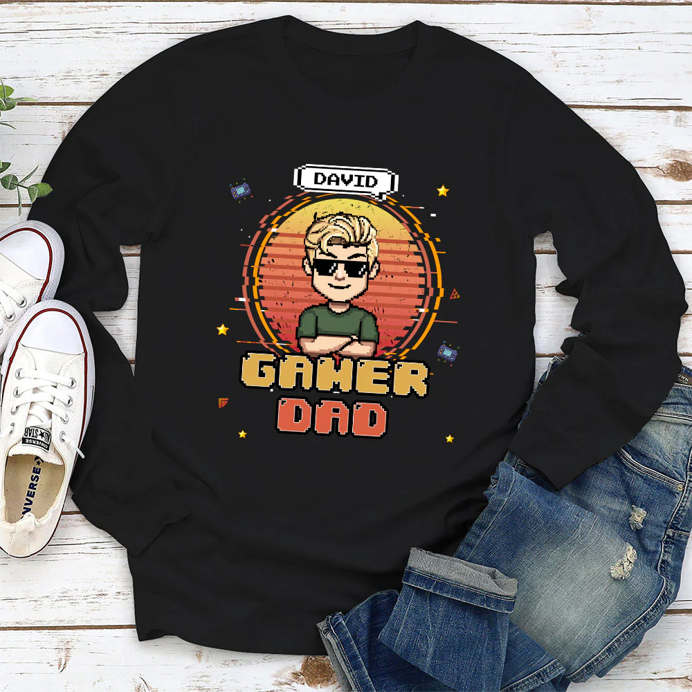 Retro Gamer Dad - Personalized Custom Shirt - Image 4