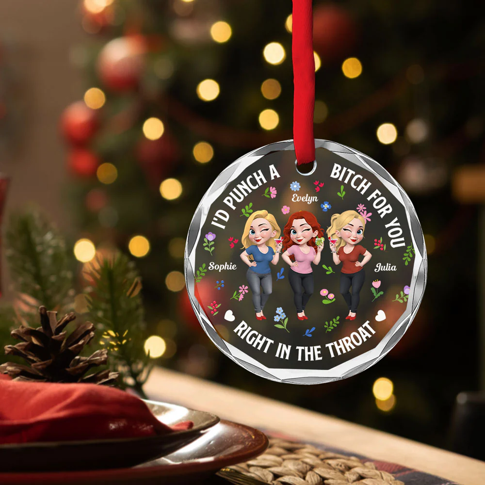 Right In The Throat Bestie Cartoonize - Personalized Custom Glass Ornament - Image 3