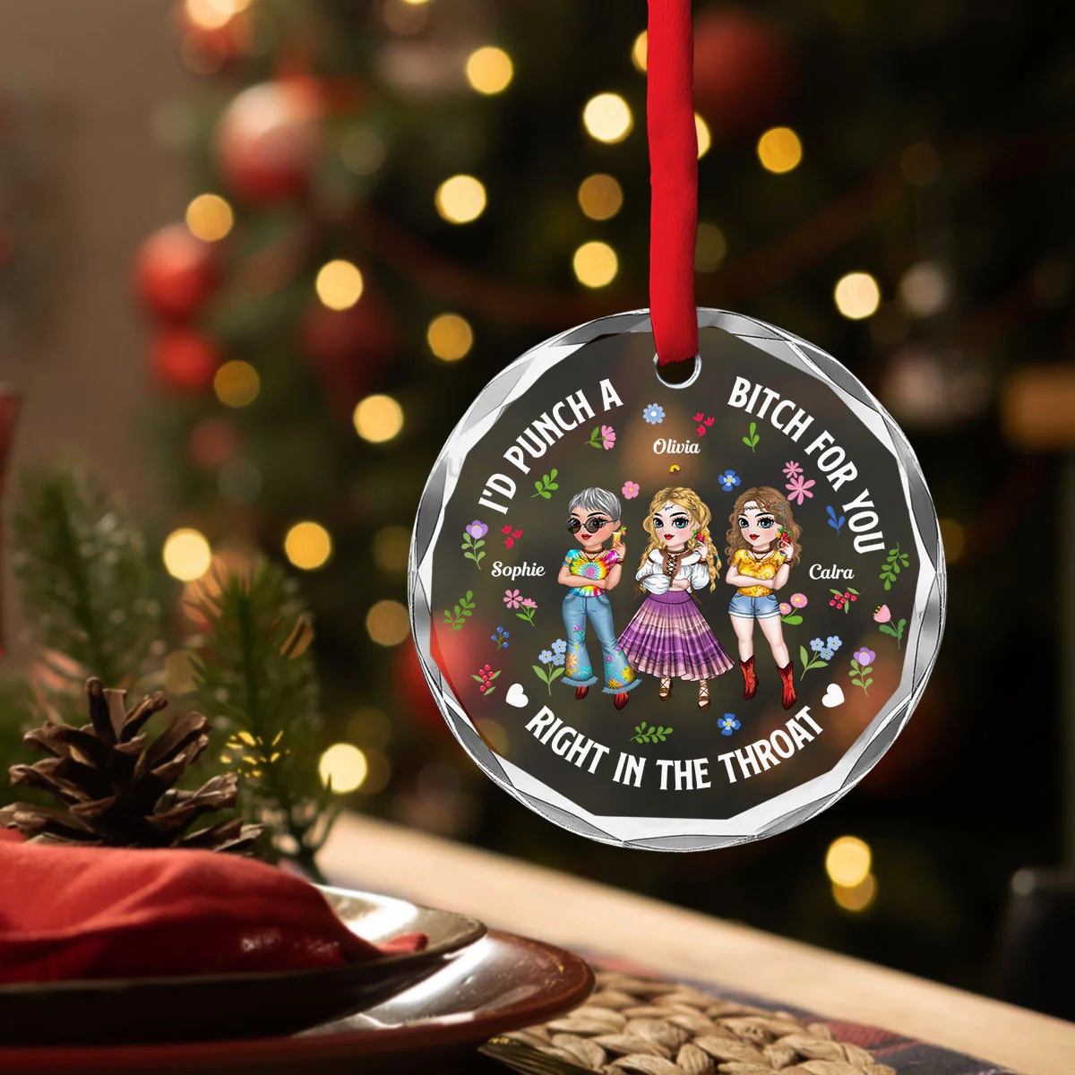 Right In The Throat Bestie - Personalized Custom Glass Ornament - Image 2