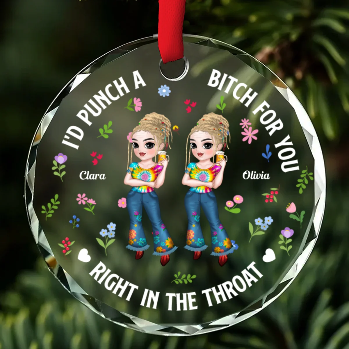 Right In The Throat Bestie - Personalized Custom Glass Ornament - Image 6