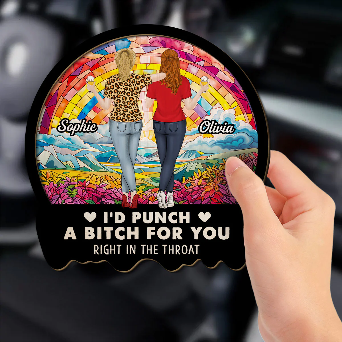 Right In The Throat Besties Sisters - Personalized Custom Car Visor Clip - Image 2