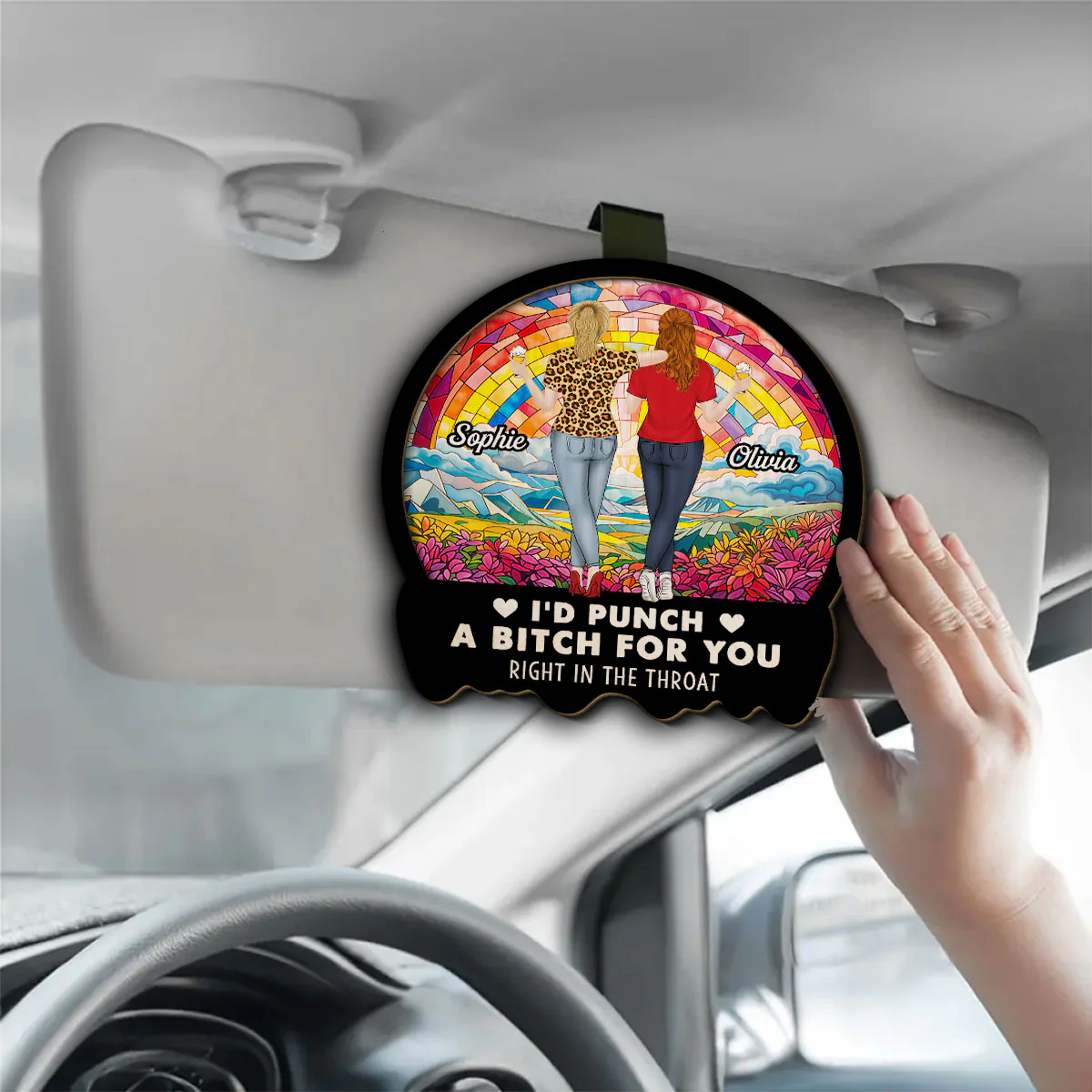 Right In The Throat Besties Sisters - Personalized Custom Car Visor Clip - Image 3