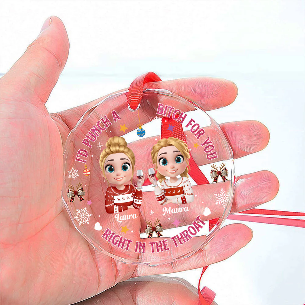 Right In The Throat For Bestie Sister - Personalized Custom Glass Ornament - Image 2
