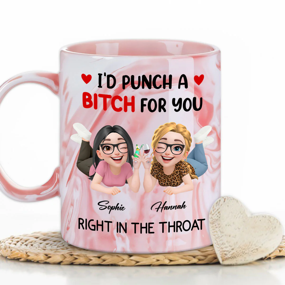 Right In The Throat My Friend New Ver - Personalized Custom Pink Marble Mug - Image 4