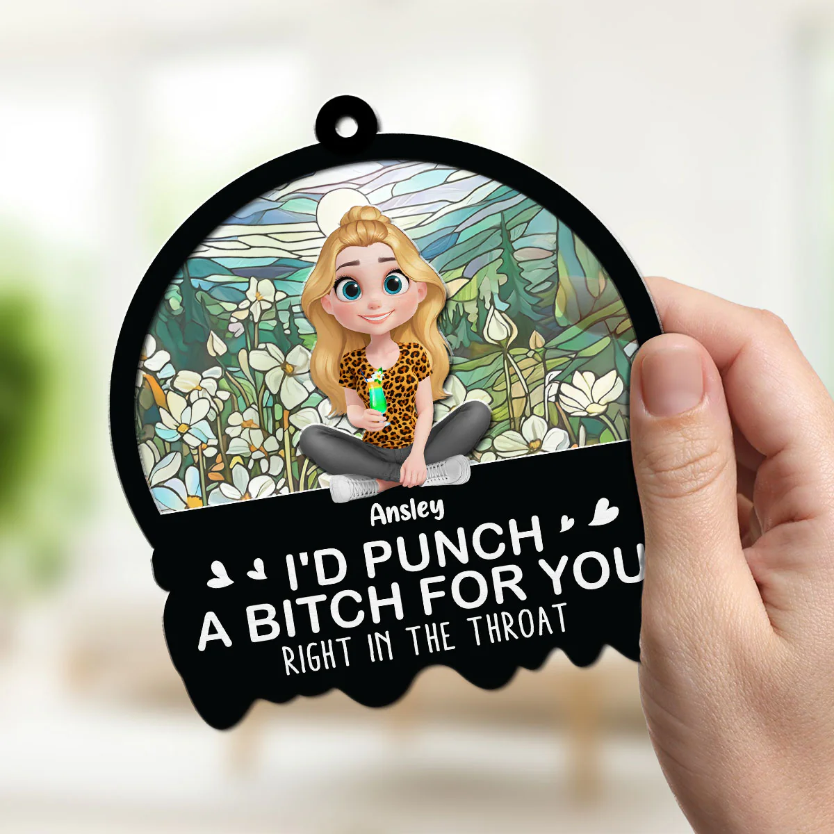 Right In The Throat Sisters Besties - Personalized Custom Suncatcher - Image 2