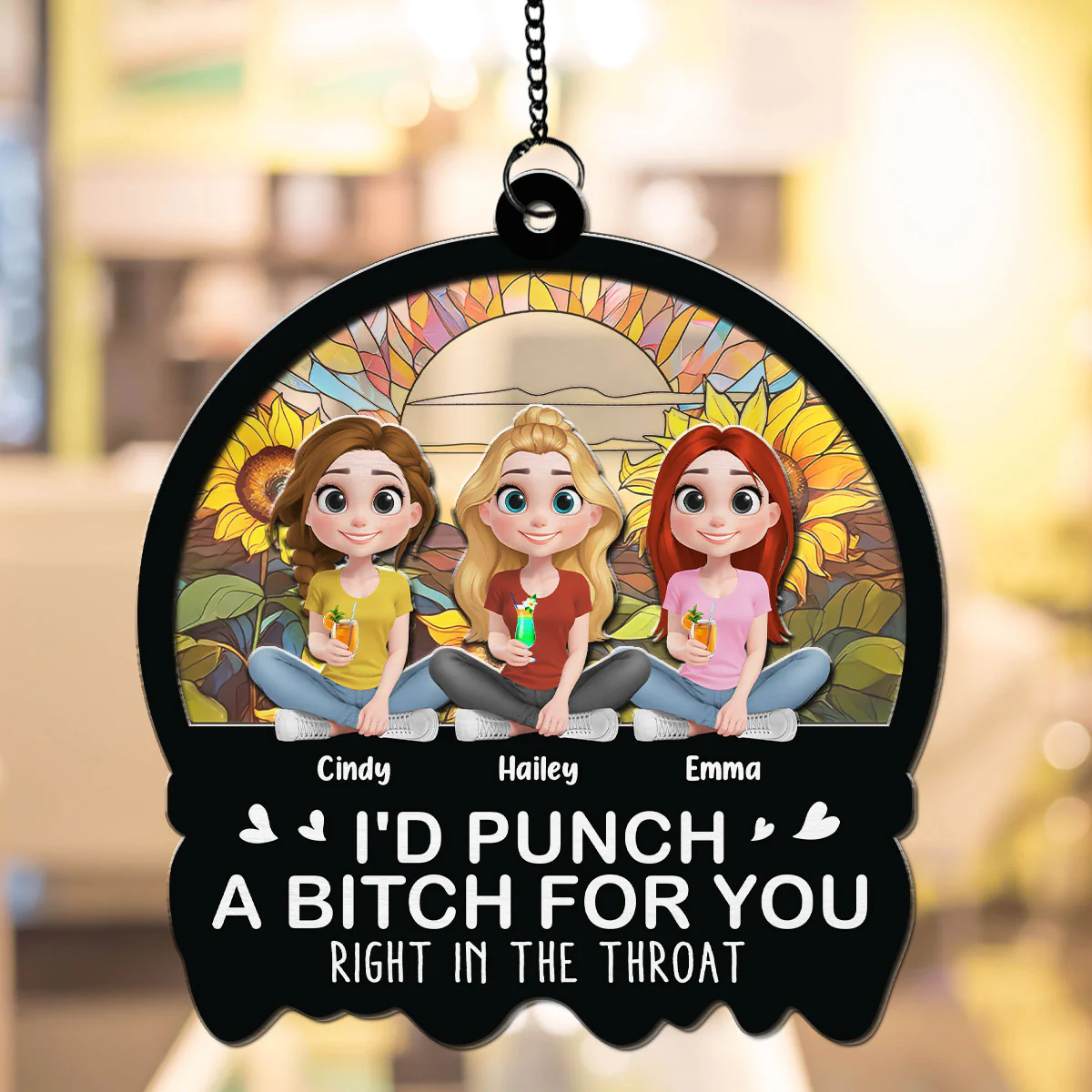 Right In The Throat Sisters Besties - Personalized Custom Suncatcher - Image 3