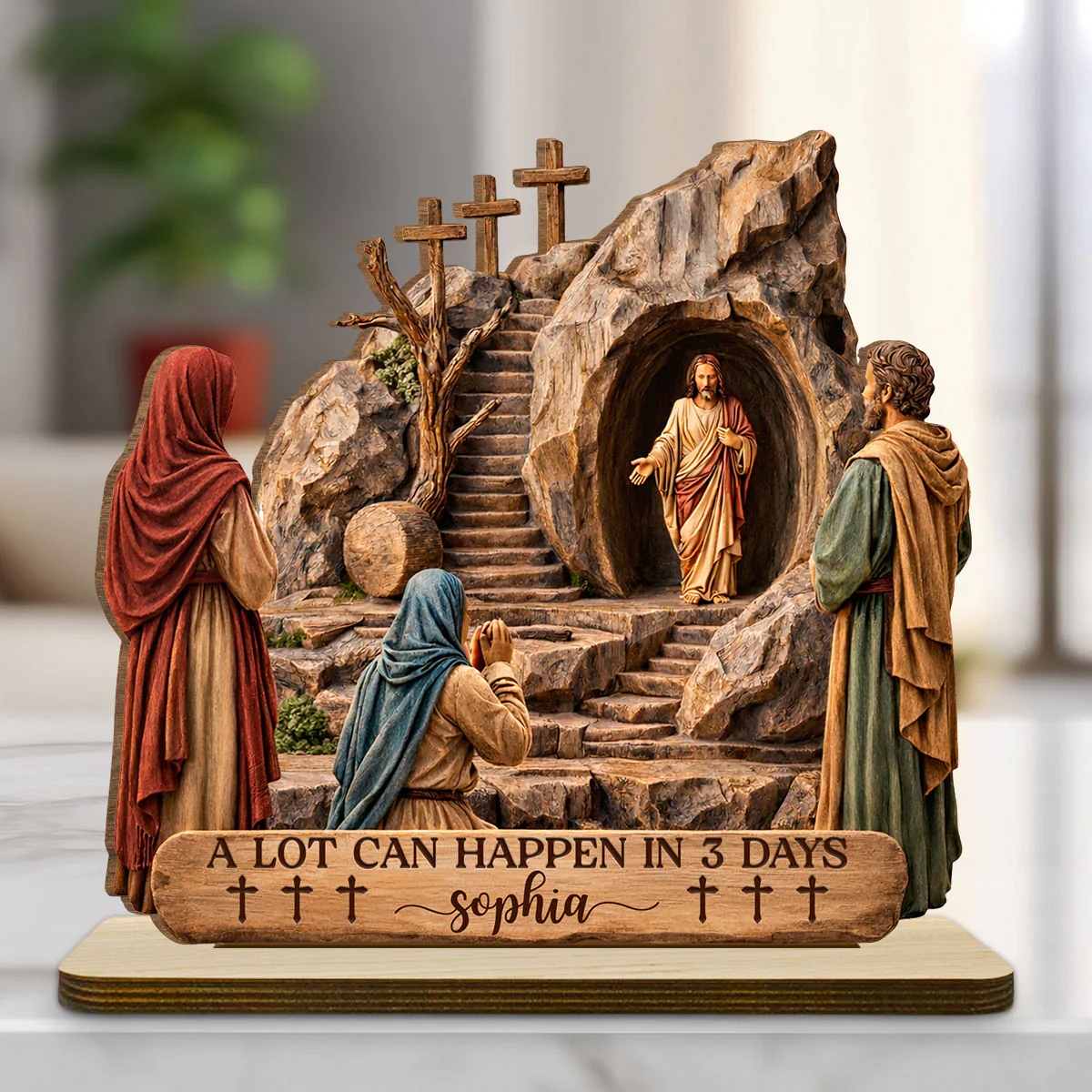 Risen Savior - Personalized Custom 2-Layer Wood Plaque With Flat Base