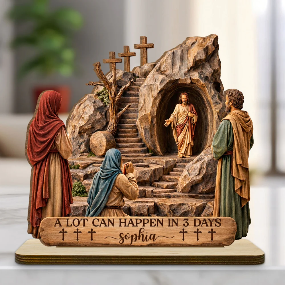 Risen Savior - Personalized Custom 2-Layer Wood Plaque With Flat Base - Image 6