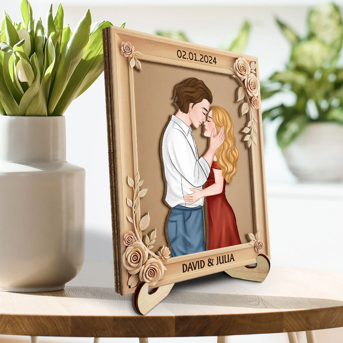 Romantic Floral With Couple - Personalized Custom Wooden Plaque - Image 2
