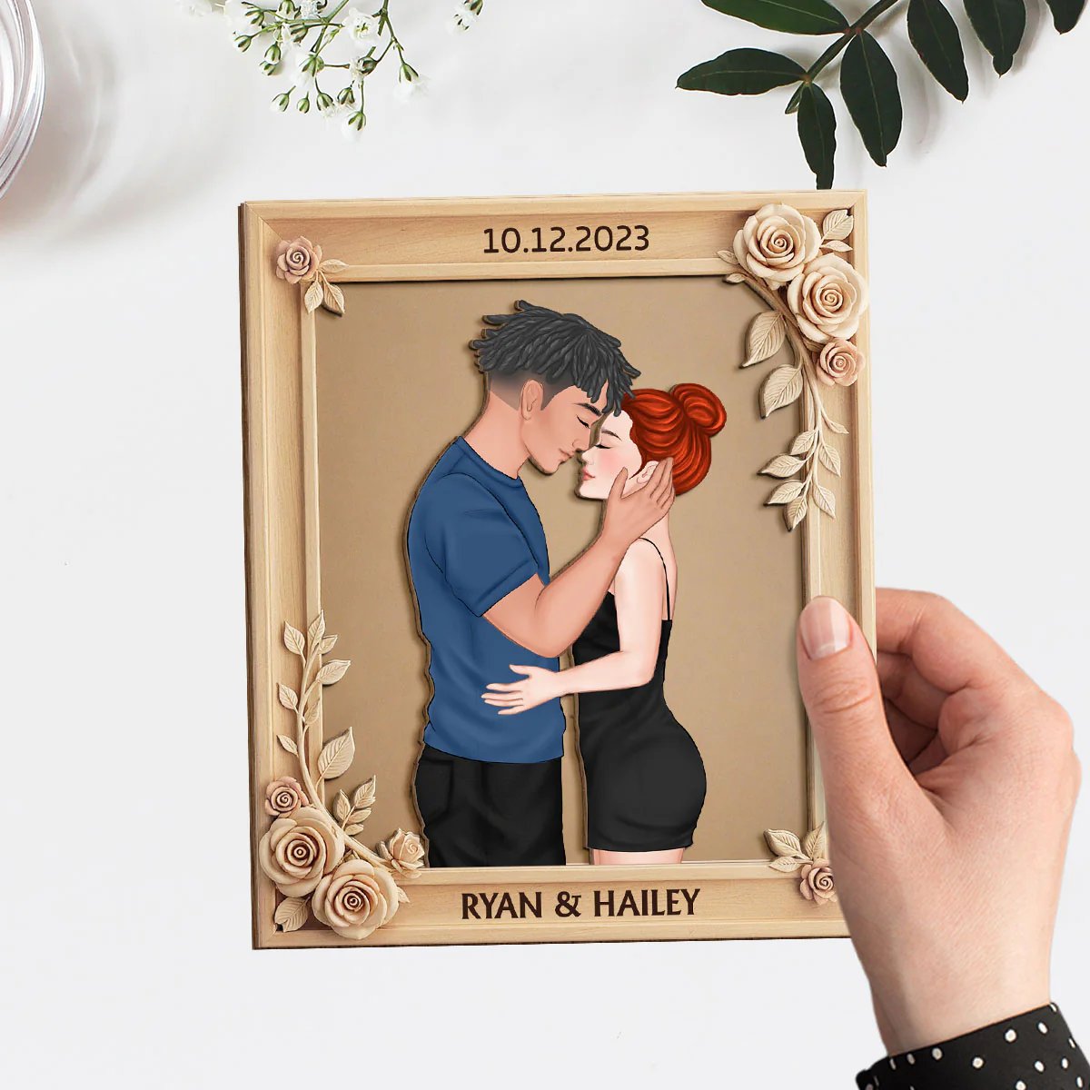 Romantic Floral With Couple - Personalized Custom Wooden Plaque - Image 4