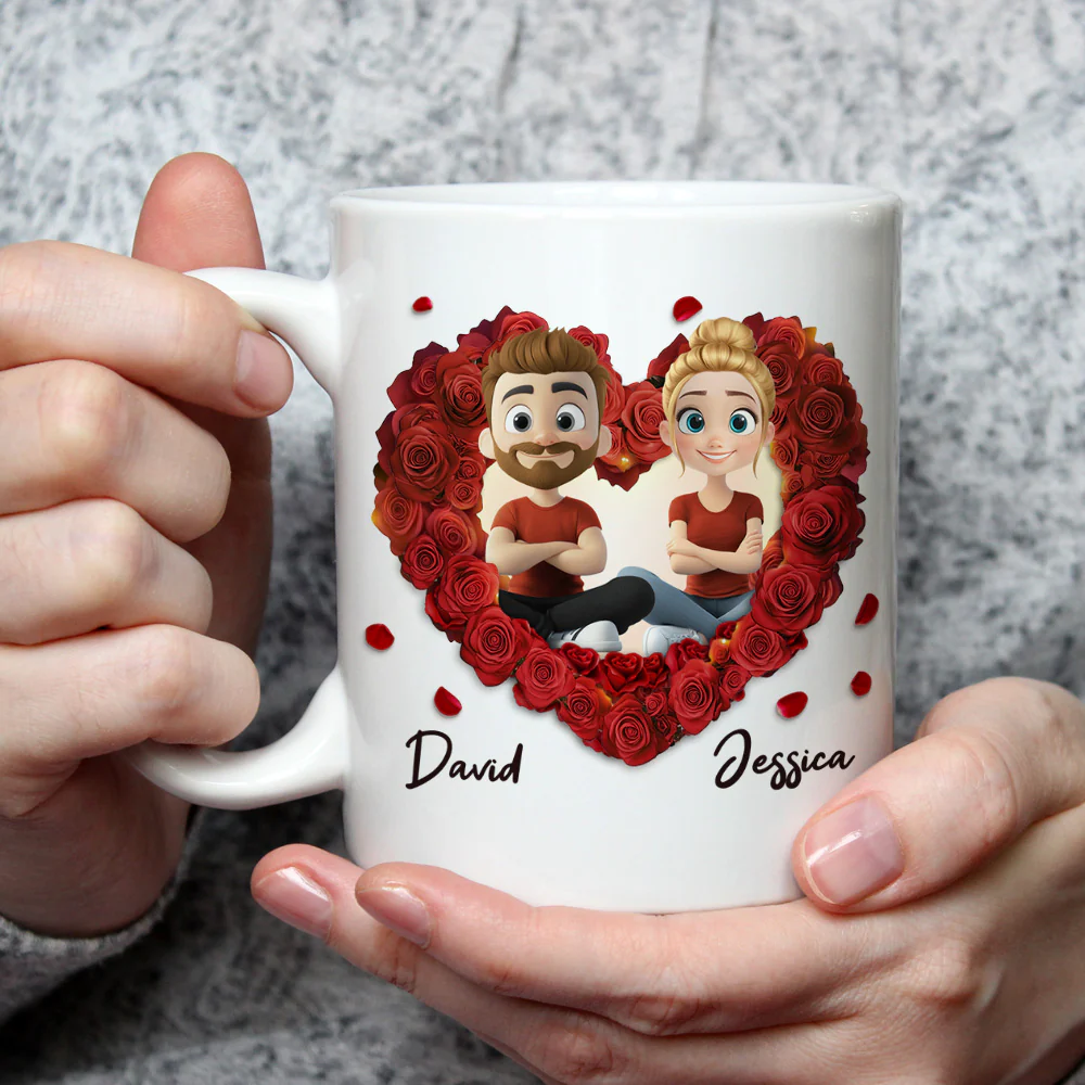Romantic Red Rose Couple - Personalized Custom Coffee Mug - Image 2