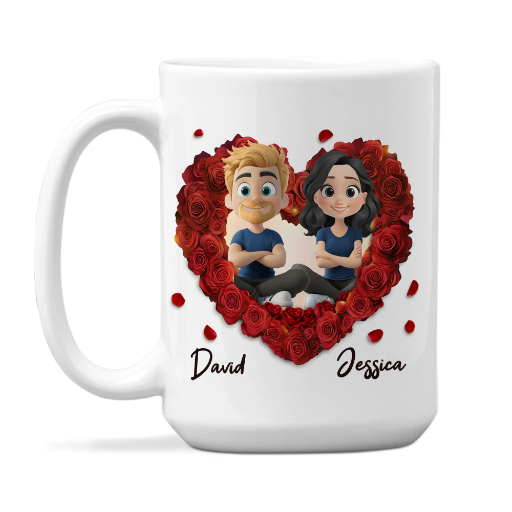 Romantic Red Rose Couple - Personalized Custom Coffee Mug - Image 4