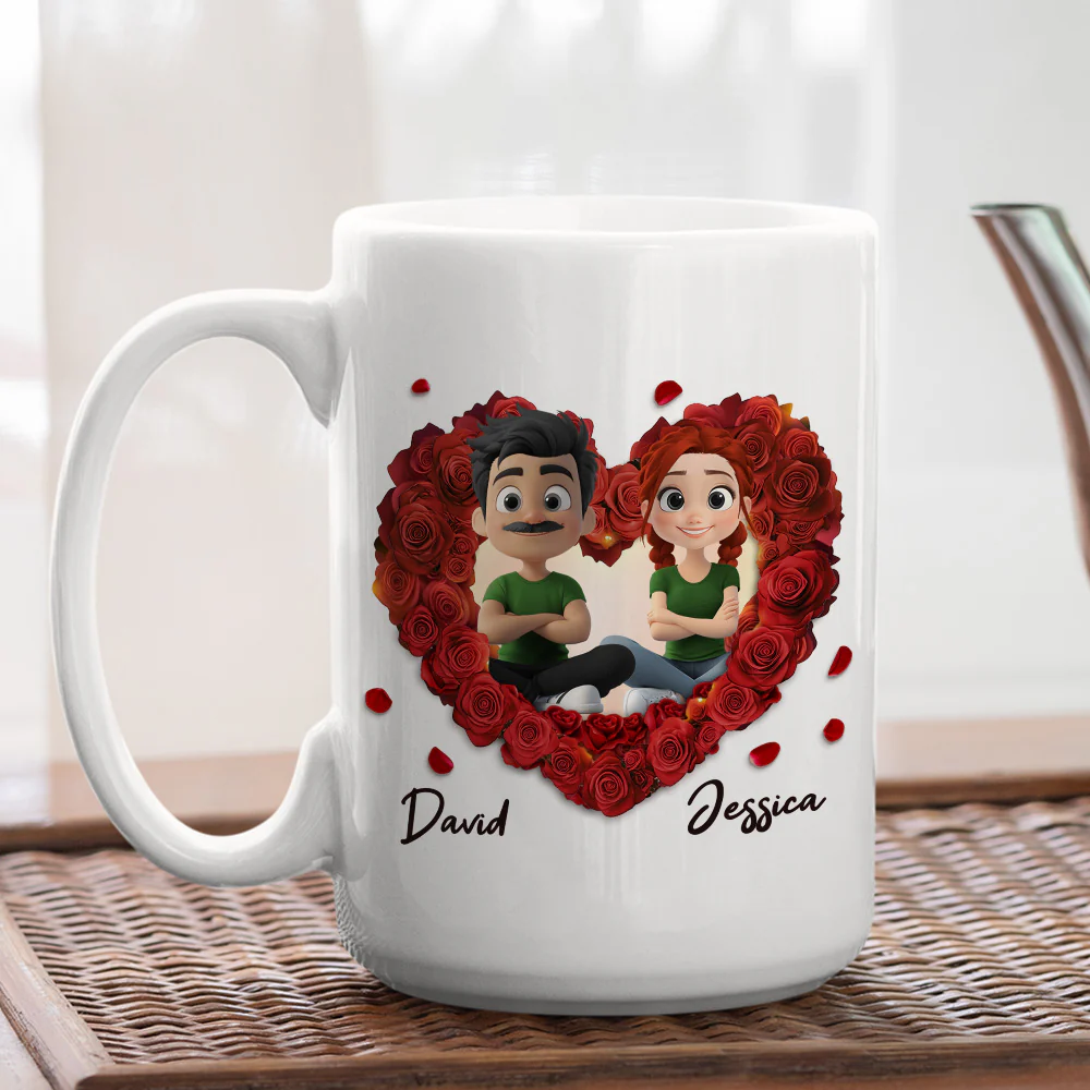 Romantic Red Rose Couple - Personalized Custom Coffee Mug - Image 5