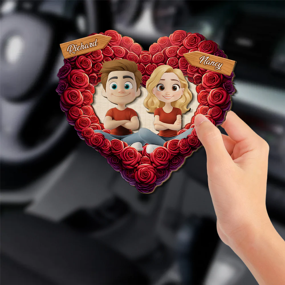Romantic Rose Heart Couple - Personalized Custom Car Visor Clip - Image 3