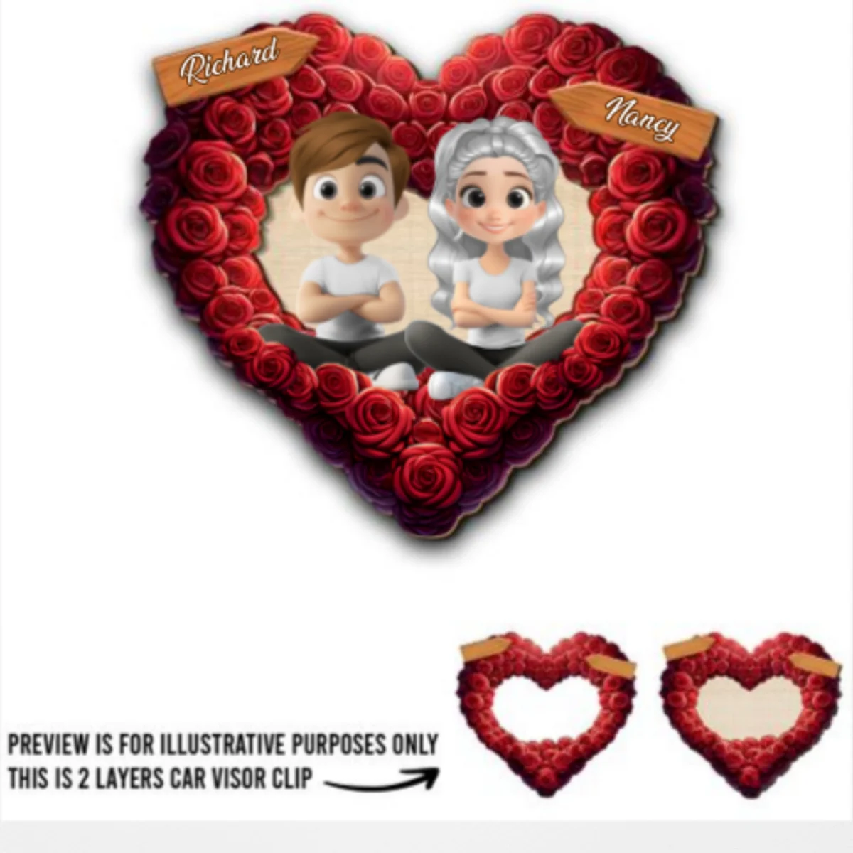 Romantic Rose Heart Couple - Personalized Custom Car Visor Clip - Image 4
