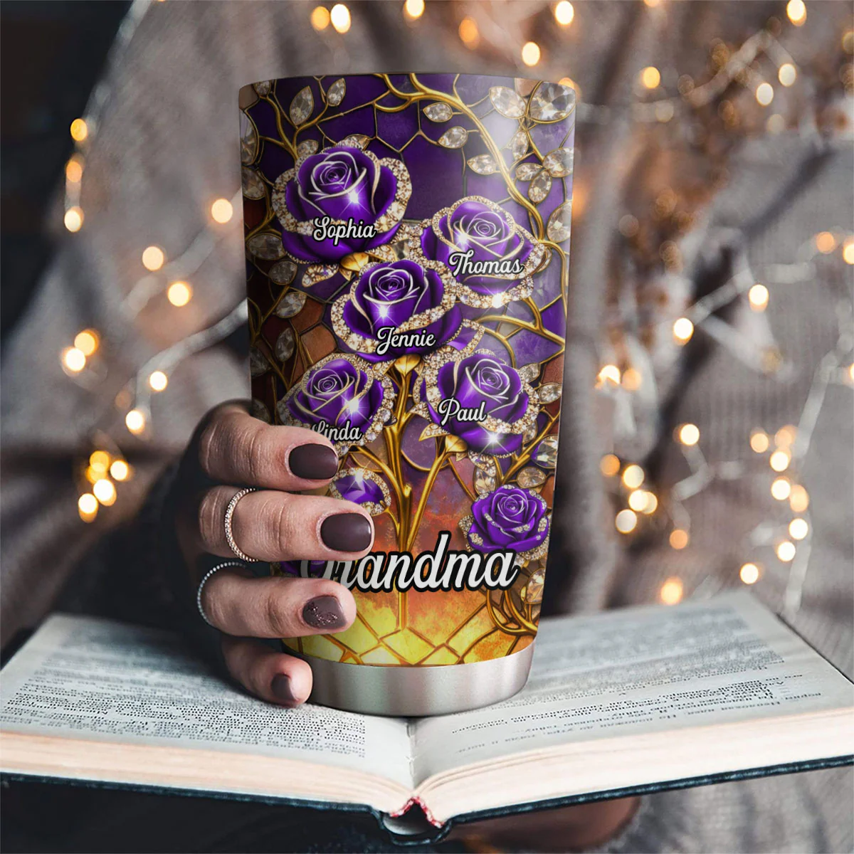 Rose Flower Grandma - Personalized Custom 3D Effect Tumbler - Image 2